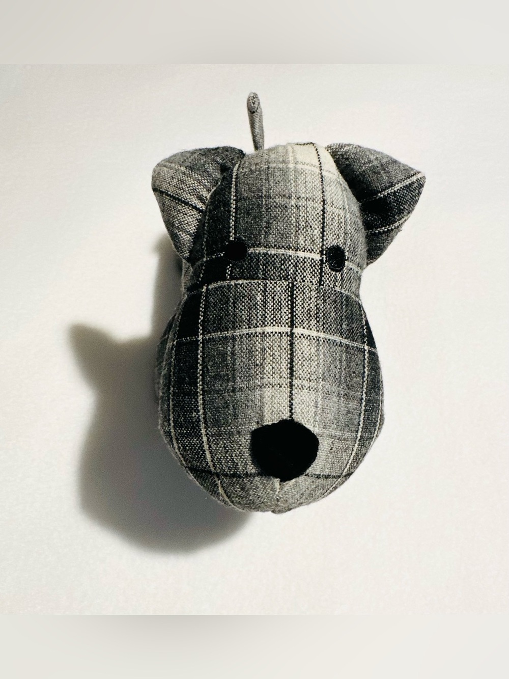 Farmhouse Country Cottage Weighted Black Gray White Plaid Doorstop/Bookend Dog